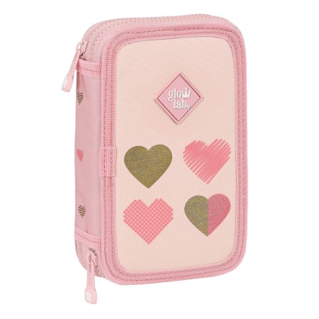 Estuche Escolar con Accesorios Glow Lab Hearts Rosa (12.5 x 19.5 x 4 cm) (28 piezas)