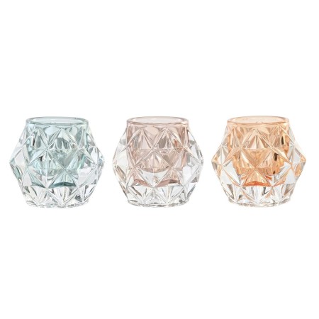 Portavelas DKD Home Decor Cristal Rosa Naranja Verde (8 x 8 x 7 cm) (3 Unidades)