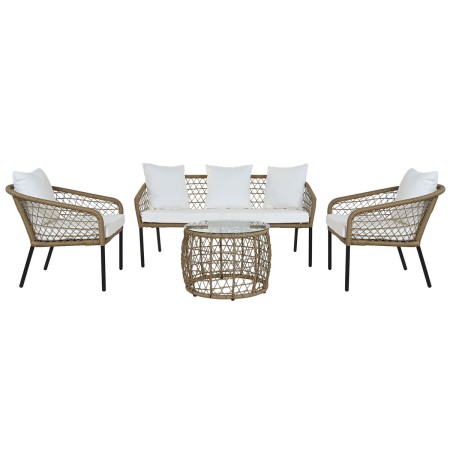 Conjunto de Mesa con 3 Sillones DKD Home Decor Blanco ratán sintético Acero (137 x 73,5 x 66,5 cm)