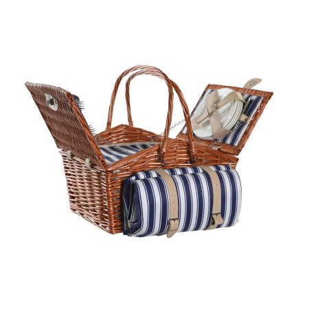 Cesta DKD Home Decor Pícnic Marrón Azul marino Mimbre (42 x 30 x 20 cm)