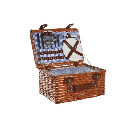 Cesta DKD Home Decor Pícnic Natural Azul Mimbre (40 x 28 x 20 cm)