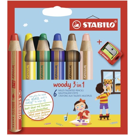 Crayons de couleur Stabilo Woody Multicouleur 3-en-1 6 Pièces