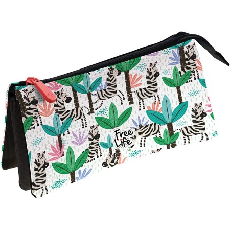 Trousse Fourre-Tout Triple Grafoplas Free Life Zebra Multicouleur (23,5 x 12 x 14 cm)