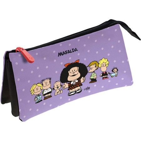 Portatodo Triple Grafoplas Mafalda Morado (23,5 x 12 x 14 cm)