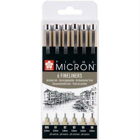 Set de Rotuladores Talens Sakura Pigma Micron Fineliner Negro 6 Piezas