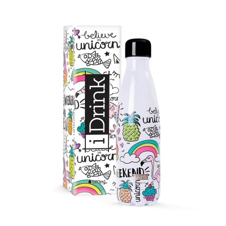 Botella Térmica iTotal Blanco Unicornio Acero Inoxidable (500 ml)