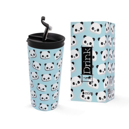 Taza Termo con Tapa iTotal Azul Oso Panda Doble pared Acero Inoxidable 350 ml