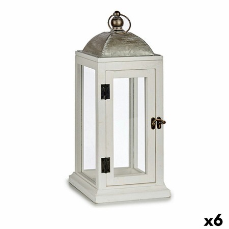 Farol Plateado Metal Madera Blanco (18 x 43 x 18 cm) (6 Unidades)