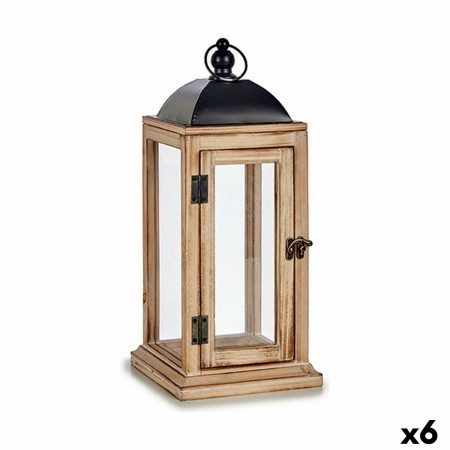 Farol Natural Negro Metal Madera (18 x 43 x 18 cm) (6 Unidades)