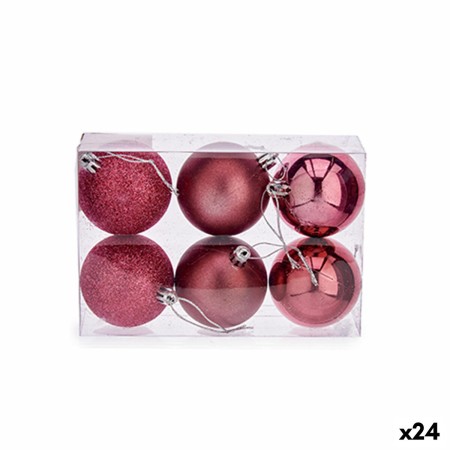 Set de Bolas de Navidad Rosa PVC (Ø 8 cm) (24 Unidades)