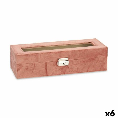 Caja para Relojes Rosa Metal Terciopelo (30,5 x 8,5 x 11,5 cm) (6 Unidades)