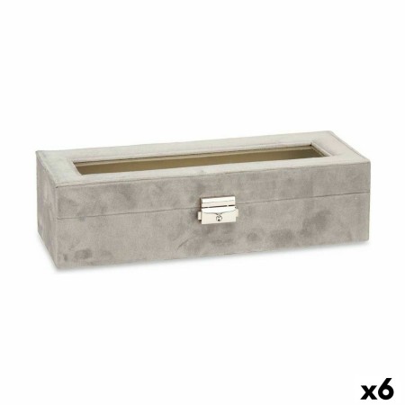 Caja para Relojes Gris Metal Terciopelo (30,5 x 8,5 x 11,5 cm) (6 Unidades)