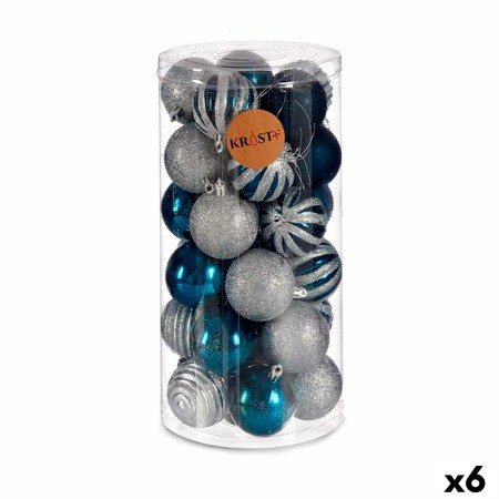Set de Bolas de Navidad Plateado Azul Plástico (Ø 6 cm) (6 Unidades)