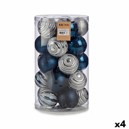 Set de Bolas de Navidad Plateado Azul PVC (Ø 8 cm) (4 Unidades)