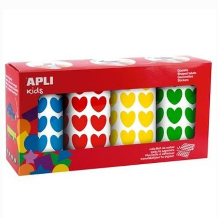 Autocollants Apli Gomets Rouge Bleu Vert Jaune Rouleau Coeurs