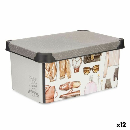 Boîte de rangement Multicouleur Plastique Vintage 10 L (23 x 16,5 x 35 cm) (12 Unités)