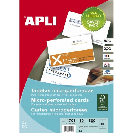 Cartes de visite Apli Blanc 50 Volets 90 x 50,8 mm