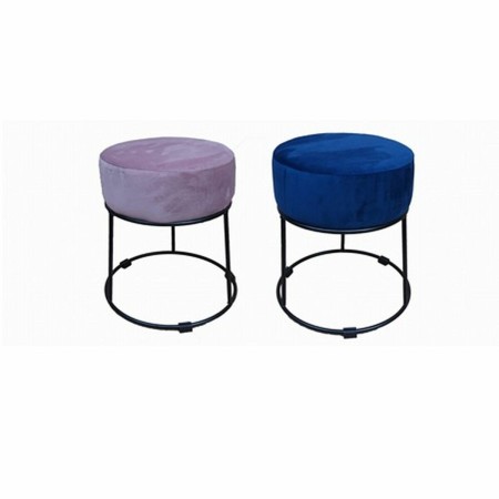 Repose-pied DKD Home Decor Polyester Métal Blue marine Rose clair (2 pcs) (30 x 30 x 35 cm)