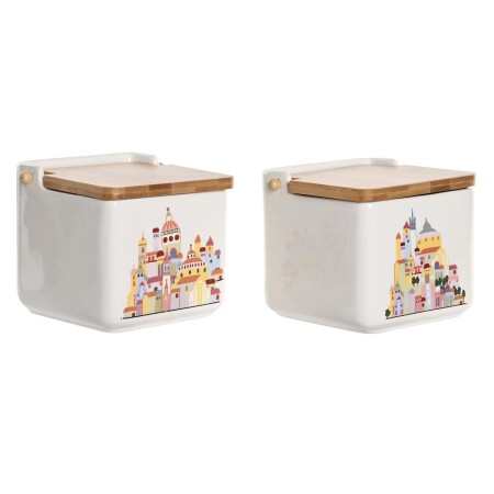 Salero con Tapa DKD Home Decor Multicolor Dolomita (12,5 x 12,5 x 12 cm) (750 ml) (2 Unidades)