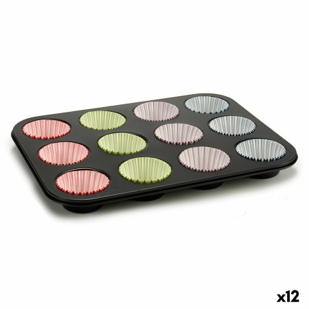 Moules à Muffins Multicouleur Plateau pour Four (7 x 7 x 3 cm) (35 x 3 x 26,5 cm) (12 Unités)