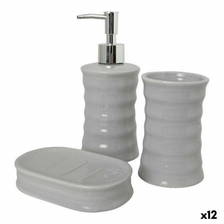 Set de Baño Ondas Cerámica Gris Metal (12 Unidades)