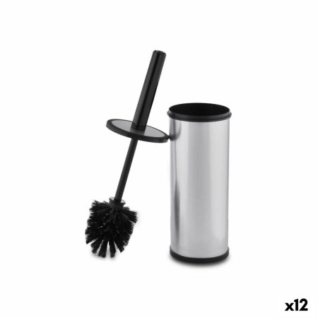 Brosse de salle de wc Noir Argenté Plastique (9 x 37 x 9 cm) (12 Unités)