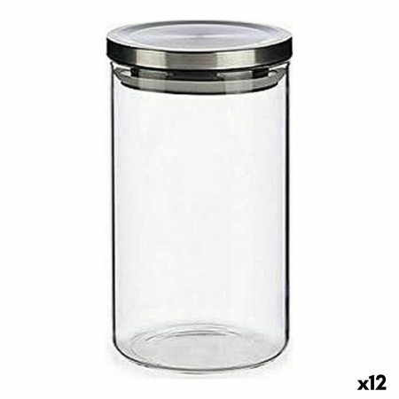 Bocal Argenté Transparent Acier Silicone verre polypropylène (1 L) (10,2 x 18 x 10,2 cm) (12 Unités)