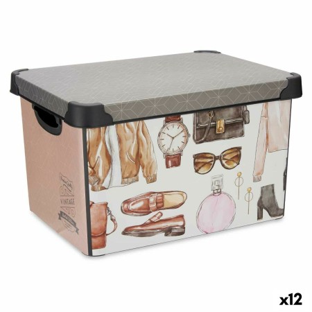 Caja de Almacenaje Con asas Plástico Vintage 17 L (27,5 x 22 x 36,5 cm) (12 Unidades)