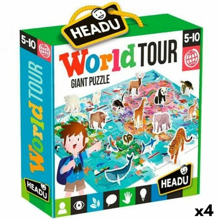 Jeu Éducation Enfant HEADU World Tour Giant Puzzle Animals 3D (4 Unités) (108 Pièces)