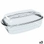 Fuente de Cocina Ô Cuisine Rectangular Con Tapa 1,6 L 2,9 L Transparente Vidrio (3 Unidades)