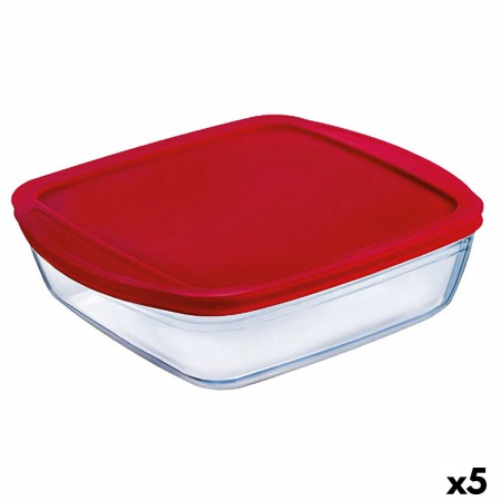 Fiambrera Cuadrada con Tapa Ô Cuisine Cook & Store 25 x 22 x 5 cm Rojo 2,2 L Silicona Vidrio (5 Unidades)