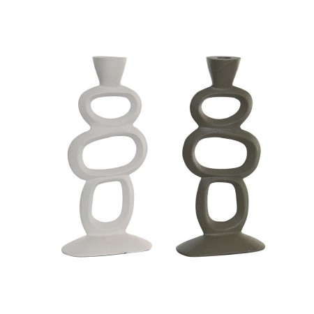 Candelabro DKD Home Decor 14,5 x 6,5 x 29,5 cm Aluminio Blanco Verde (2 Unidades)