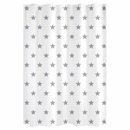 Cortina de Ducha Gelco Estrellas Gris Poliéster Blanco 180 x 200 cm