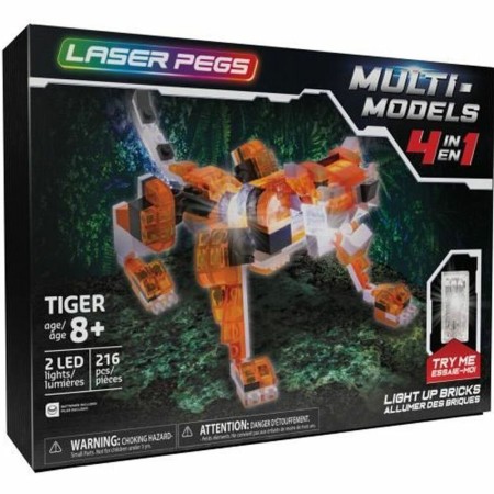 Personnage articulé Laser Pegs Red Tiger - 4 in 1 + 8 Ans Lumière LED 216 Pièces