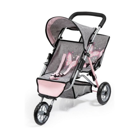 Carrito para Muñecas Reig Jogger Gris Rosa Ruedas x 3 Gemelar