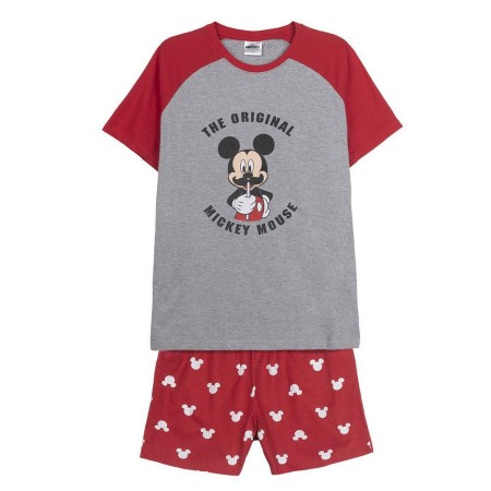 Pyjama D'Été Mickey Mouse Rouge Gris Homme