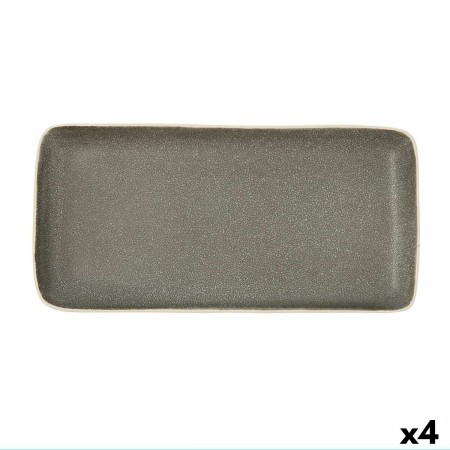 Bandeja de Aperitivos Bidasoa Gio Rectangular Gris 28 x 14 cm Cerámica (4 Unidades)