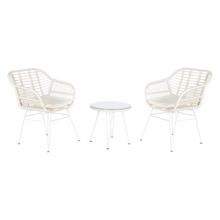 Ensemble Table + 2 Chaises DKD Home Decor 56 x 57,5 x 82 cm Verre Métal rotin synthétique Blanc