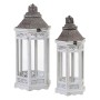 Farol 2 Piezas 32 x 28 x 70 cm Portavelas Gris Blanco Madera de abeto (2 Unidades)