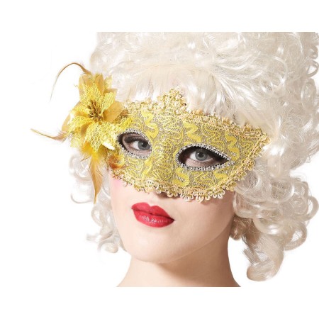 Antifaz con Plumas Dorado 20 x 10 cm