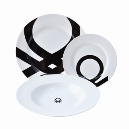 Assietes Benetton Noir Blanc Porcelaine (18 pcs)