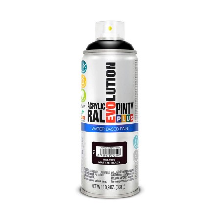 Peinture en spray Pintyplus Evolution RAL 9005 Mat A base d'eau Jet Black 300 ml