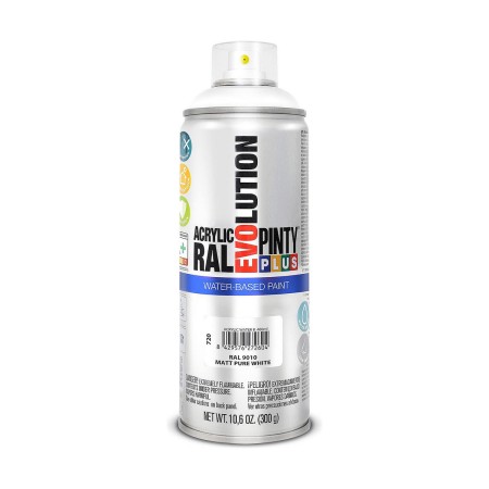 Peinture en spray Pintyplus Evolution RAL 9010 Mat A base d'eau Pure White 300 ml