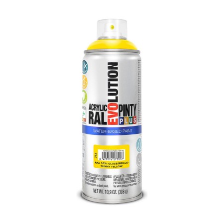 Peinture en spray Pintyplus Evolution RAL 1021 A base d'eau Sunny Yellow 300 ml