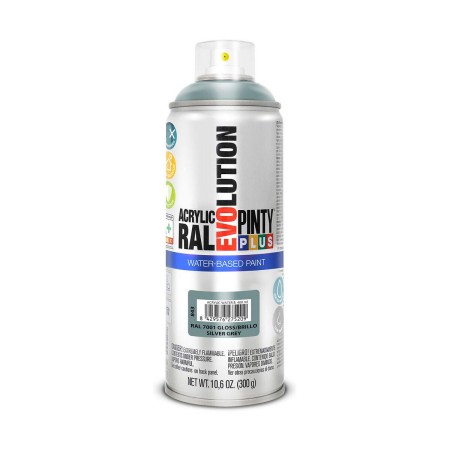 Peinture en spray Pintyplus Evolution RAL 7001 A base d'eau 300 ml Silver Grey