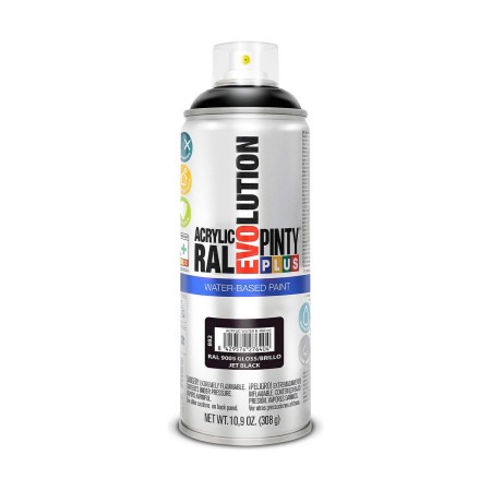 Peinture en spray Pintyplus Evolution RAL 9005 A base d'eau Jet Black 300 ml