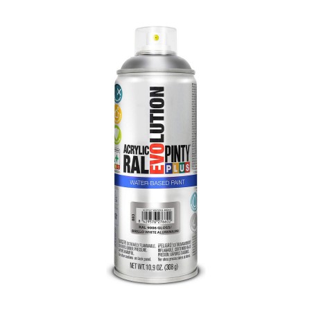 Peinture en spray Pintyplus Evolution RAL 9006 A base d'eau White Aluminium 300 ml