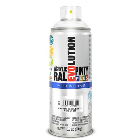 Pintura en spray Pintyplus Evolution RAL 9010 Brillante Base de agua Pure White 300 ml