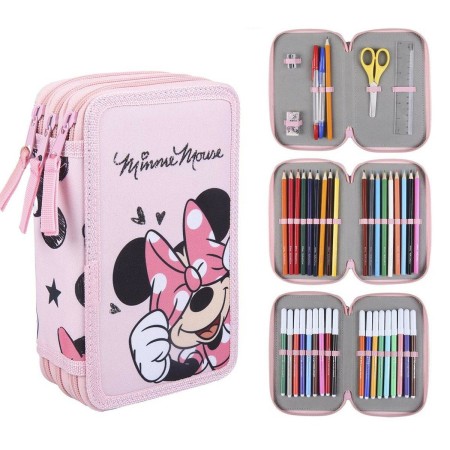 Trousse Scolaire avec Accessoires Minnie Mouse 43 Pièces Rose (12,5 x 6,5 x 19,5 cm)