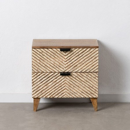 Mesita de Noche 50 x 33 x 50 cm Natural Blanco Madera de mango
